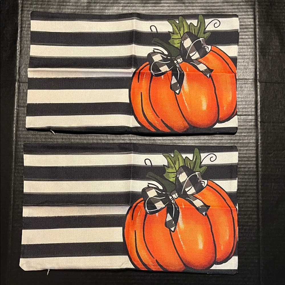 Striped Pumpkin Throw Pillow Covers- set of 2